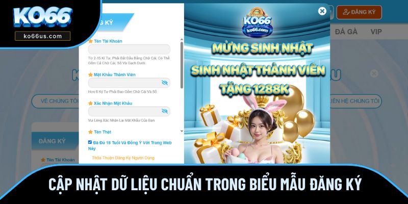 Cập nhật dữ liệu chuẩn trong biểu mẫu đăng ký Cập nhật dữ liệu chuẩn trong biểu mẫu đăng ký